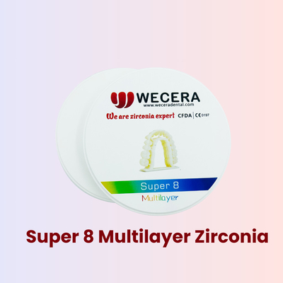 Both Anterior And Posterior Crown And Bridge Dental Zirconia Block with 43-57% Transmittance and Flexual Strength 700Mpa-1200Mpa
