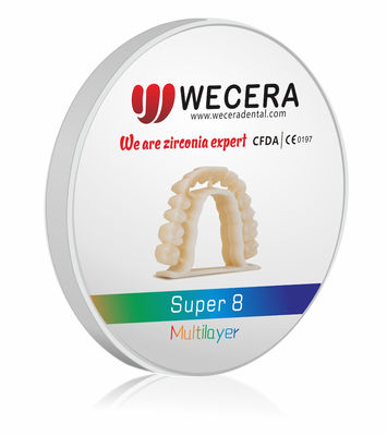 Sintering mật độ 6.0gcm3 nhiều lớp đĩa zirconia pre shaded khối zirconia lý tưởng cho các ứng dụng nha khoa bền và chính xác